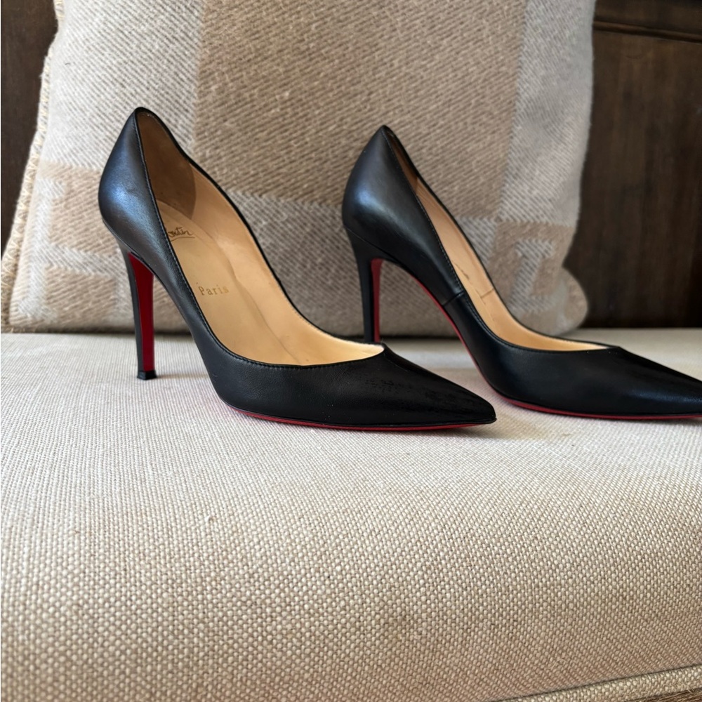 Christian Louboutin Black Leather Heels with Red Soles